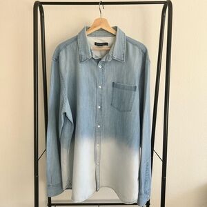 French Connection Denim Shirt Men’s XXL Light Wash Ombre Button Up Long Sleeve